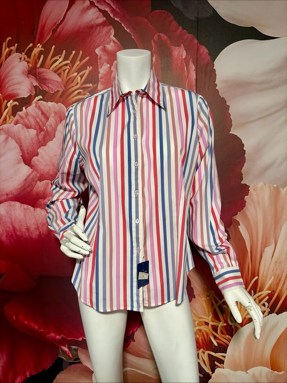 FACONNABLE Women’s M Pink Multicolor Striped Button Front Shirt Blouse NWT